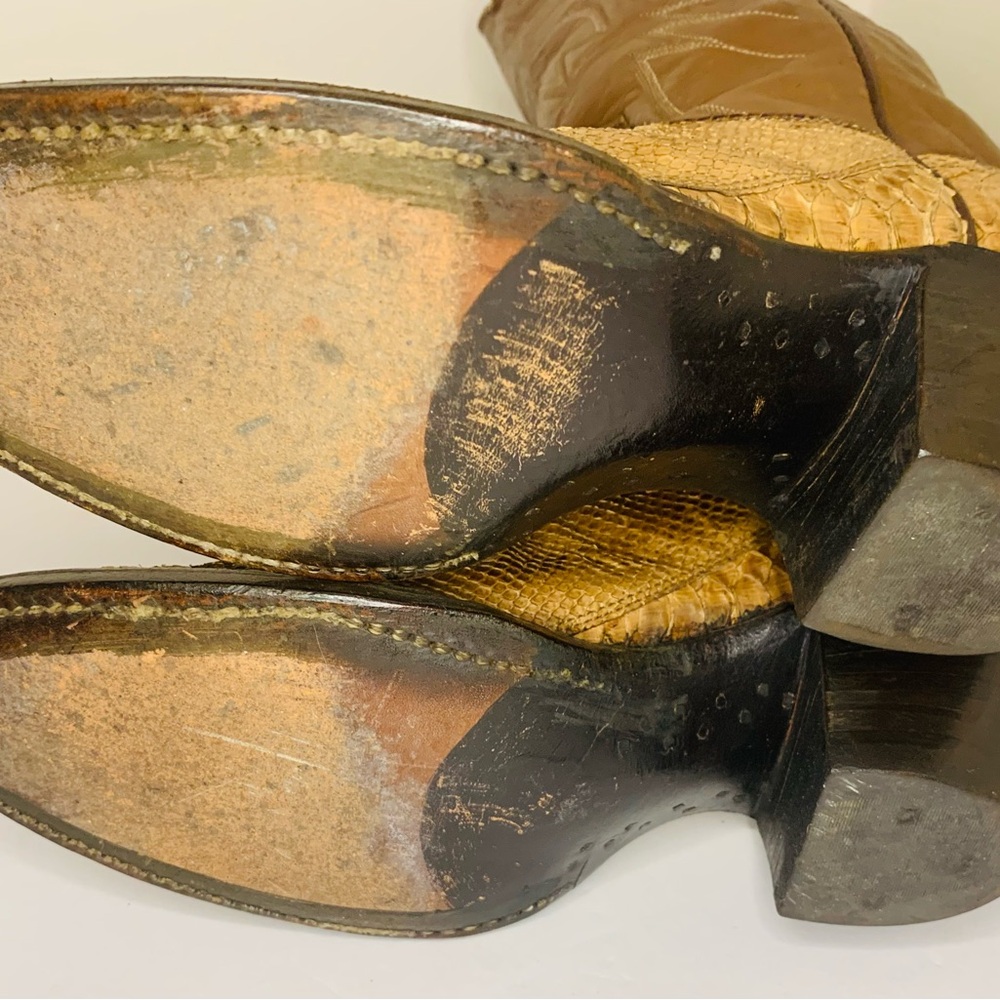 Vintage Nocona Brown and Tan Genuine Snakeskin Ladies Cowboy Boots SZ 7M! - Picture 8 of 11